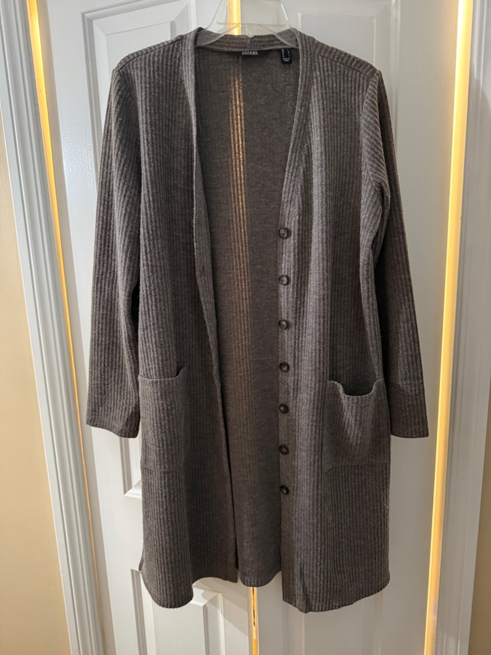 Dennis Basso Ribbed Long Button-Front Cardigan - Greige